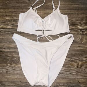 Wild Fable Women's Lace-Up Longline Bikini Top/Bottom White Size Medium. New. U